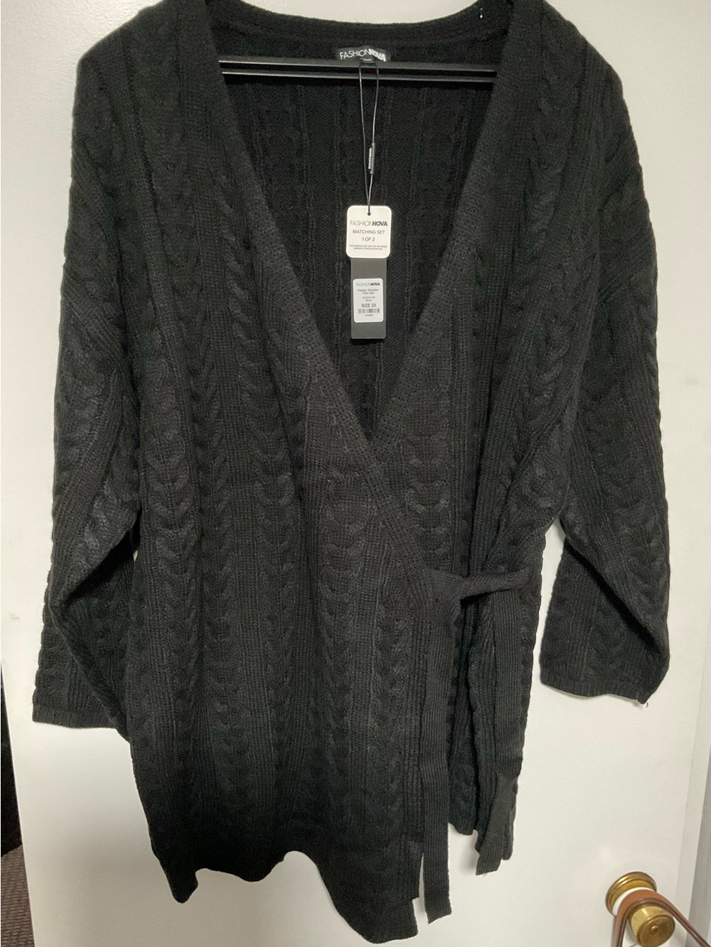 Fashion Nova Black Cable Knit Wrap Cardigan